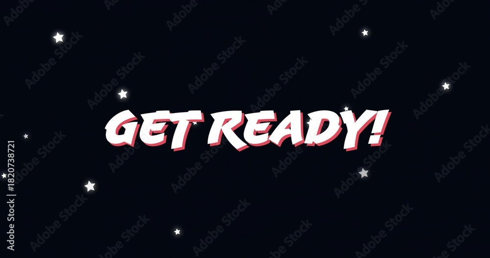Obraz premium Displaying centered stylized GET READY! headline dominating dark navy field, showing white stars