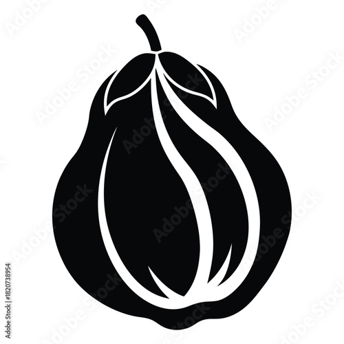 Solid black pear with leaves showcases simplistic elegance and natural form