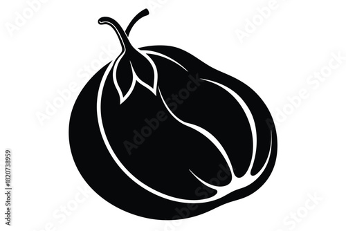 Single eggplant shows simple, elegant styling through a monochrome silhouette with smooth, white lines