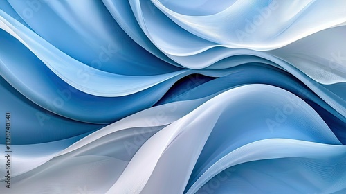 An abstract background featuring flowing waves of blue and white, creating a sense of movement and depth with soft, ethereal lighting.
