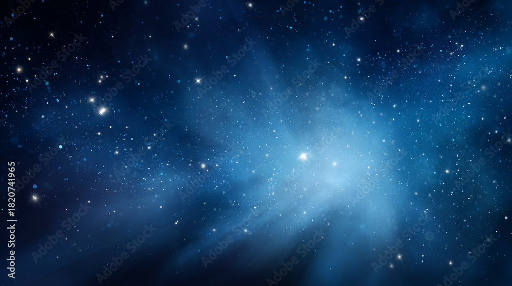 Fototapeta premium Deep blue winter night gradient, soft vignette around the edges, delicate sparkling stars, quiet festive mood, big open center for presentation content, elegant and simple Christmas theme