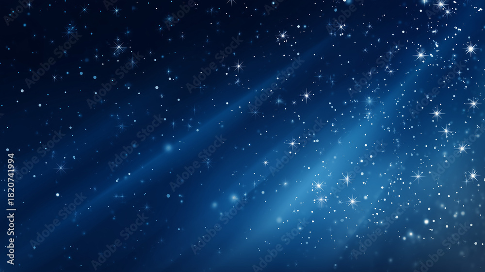 Obraz premium Deep blue winter night gradient, soft vignette around the edges, delicate sparkling stars, quiet festive mood, big open center for presentation content, elegant and simple Christmas theme