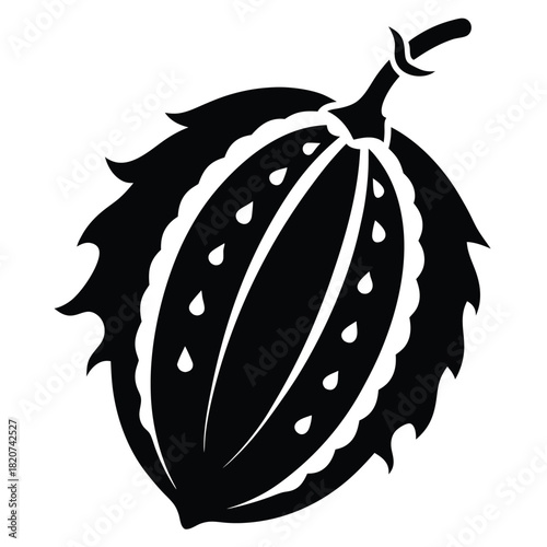 A prickly pear silhouette with thorns and teardropshaped markings is shown in great detail