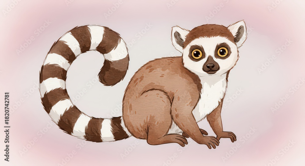 Fototapeta premium Cute ring tailed lemur illustration