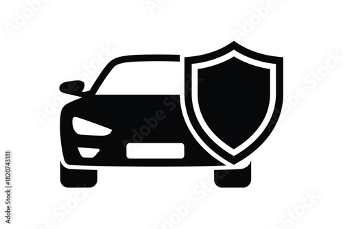 Car protected by a shield icon symbolizing security and insurance