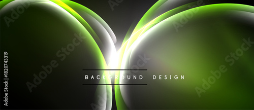 Abstract green lines form flowing shapes. Bright light emanates from center, creating dynamic visual effect. Dark background enhances contrast.