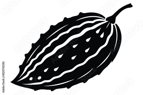 Silhouette of a bitter melon displays its distinctive ridges and teardrop shapes in detail