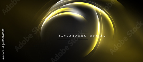 Abstract golden lines create circular glow. Dark background emphasizes bright, dynamic design. Minimalist aesthetic, modern feel.