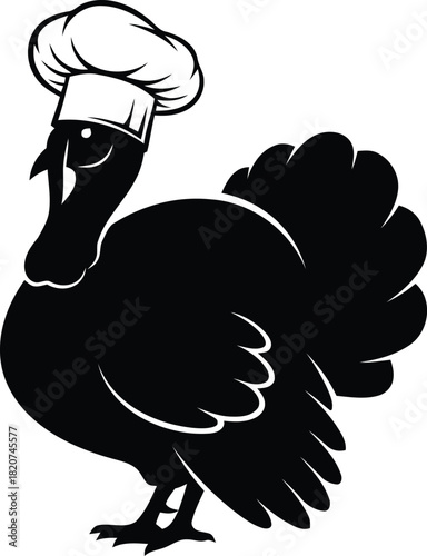 Stylized black silhouette of a turkey wearing a chef s hat