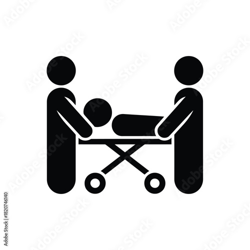 Medical transport icon showing two people carrying a patient on a stretcher