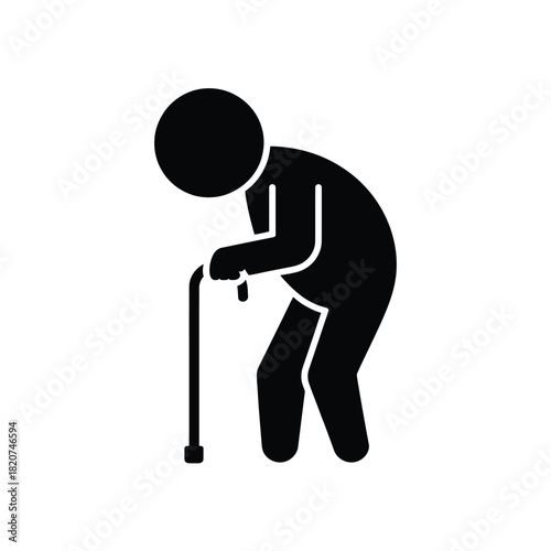 Silhouette of an elderly person with a cane walking slowly