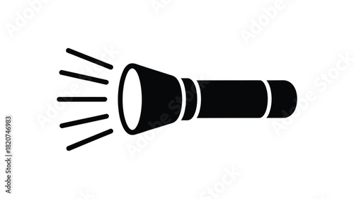 Simple black silhouette icon of a flashlight emitting light beams
