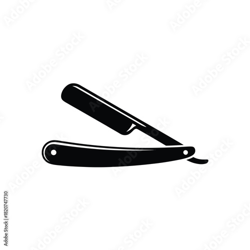 Classic black straight razor with open blade