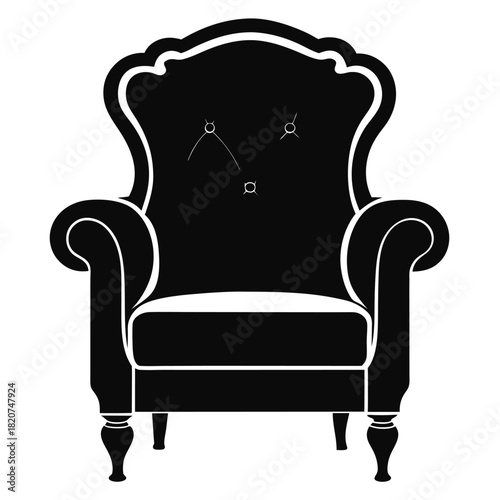 Black armchair with elegant curves and tufted details creates a luxurious silhouette