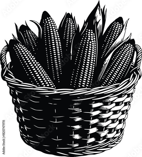 Basket overflowing with fresh corn on the cob