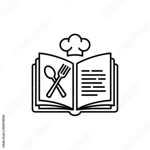 Open cookbook with chef hat and utensils icon
