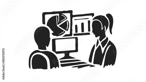 3d corporate meeting illustration with computers and people