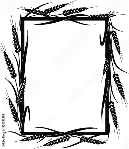 Rustic wheat stalks border frame with blank center