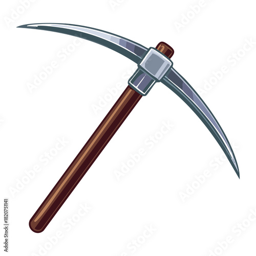 Traditional Dark Wood Pickaxe with Metal Head Essential for Prospecting and Manual Labor