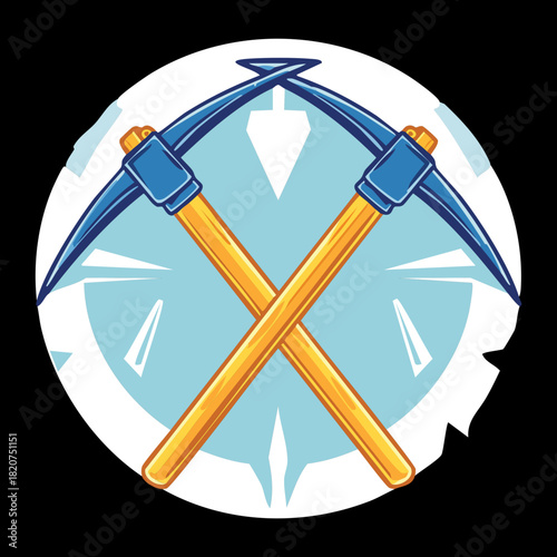 Crossed Pickaxes and Diamond Icon Emblem Representing Gem Mining and High-Value Resource Extraction
