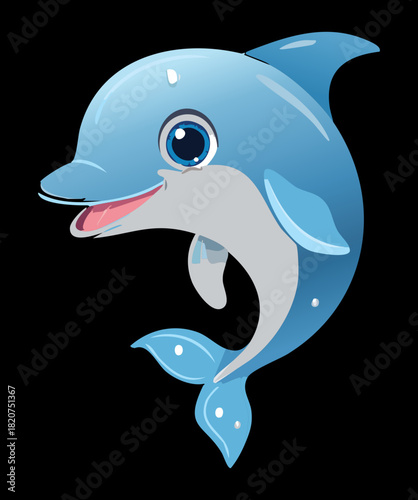 Close up portrait of a cute smiling dolphin with large eyes and friendly expression for sea life conservation posters