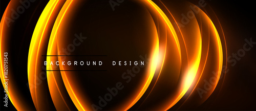 Abstract orange lines create dynamic glowing effect. Dark background emphasizes bright curves, modern design element.