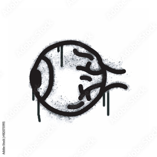 Graffiti eyeball icon with spray paint isolated on white background. Graffiti eyeball icon with spray paint in black on white