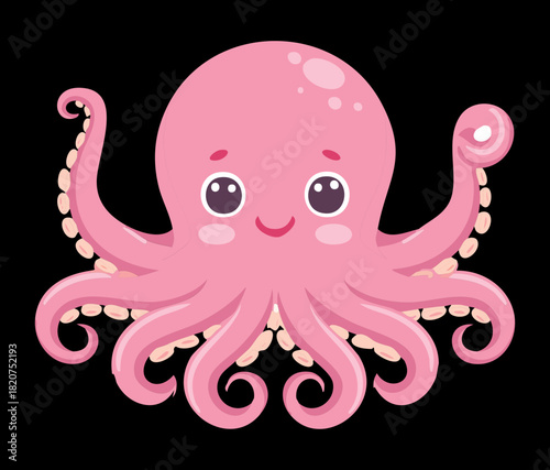 Adorable pink octopus character with big eyes and friendly expression for sea life conservation and nature awareness
