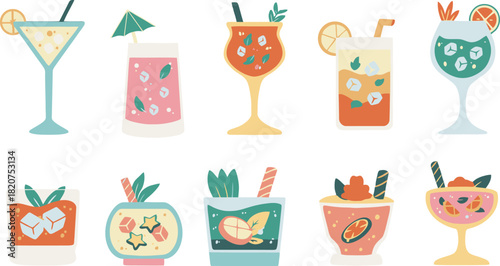 Vibrant collection of refreshing summer cocktails and fruity drinks.