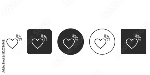Heart rate monitor wireless connection icon set | Healthcare and fitness wearable data transmission symbol | Digital health and telemedicine connectivity sign