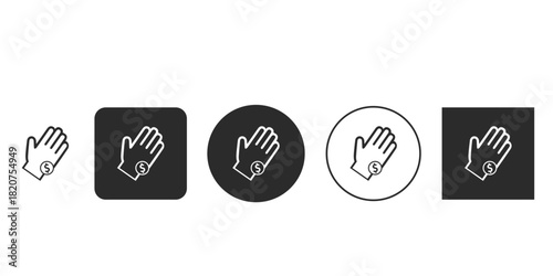 Simple flat design money transfer glyph | Hand icon with dollar sign for financial aid | Outline illustration of donation or payment symbol | Black and white icon set for charity and giving money 