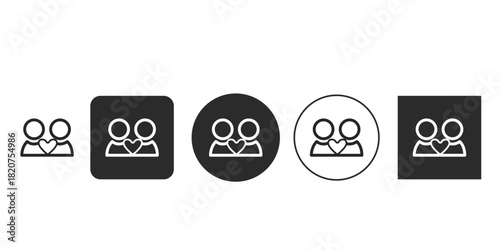 Couple relationship icon with heart symbol vector design | Two people avatars silhouette for friendship and love | User profile group and partnership glyph set for UI/UX 
