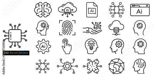 Artificial Intelligence (AI) and Technology Line Icons Set AI Icons