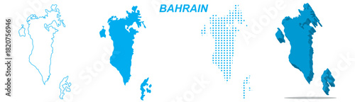 Bahrain Map Vector Set, Middle East Island Outline Silhouette Dotted 3D Solid Shapes, Country Infographic Template, Editable EPS Geography