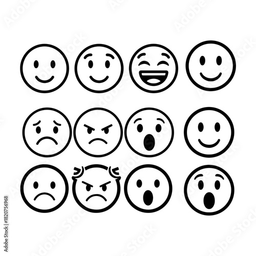 Expressive Emoji Faces Sad, Angry, Shocked smiling
