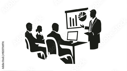 Stylized flat design of professionals collaborating on a project