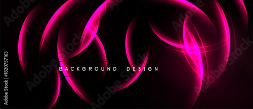 Abstract pink neon lines over black background. Dynamic curves create modern design, suitable for digital projects. Elegant, vibrant.