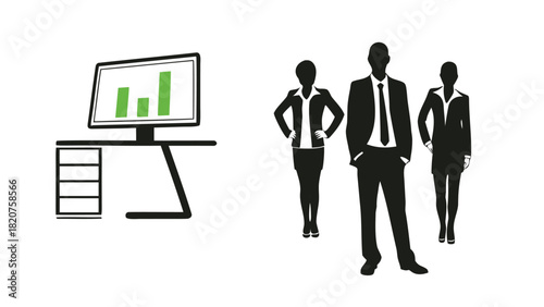 Corporate team silhouettes observing a project or goal