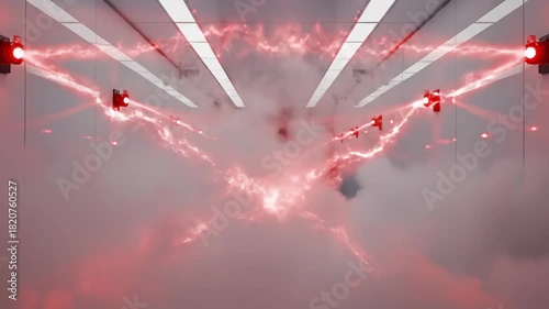Automated Fine Mist Fire Suppression System Test with Red Laser Beams