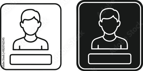 Account profile line icon with blank name tag placeholder in both outline and solid fill variations on isolated transparent background.