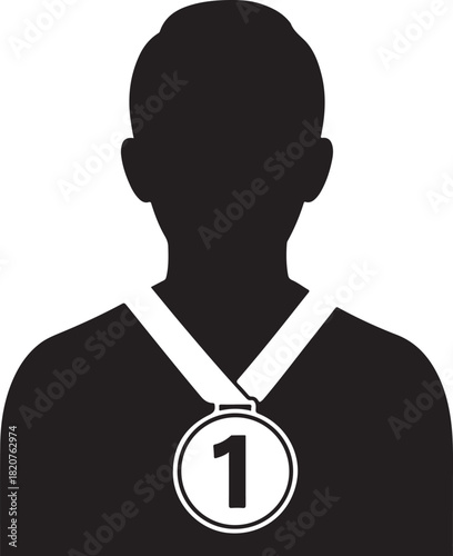 First place champion avatar showing winner profile wearing gold medal with number one displayed prominently vector illustration
