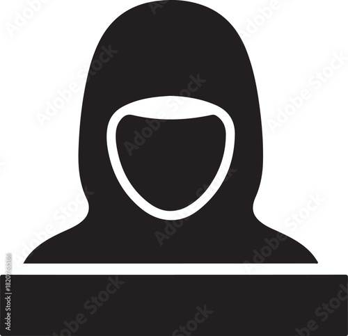 Silhouette profile icon of muslim woman wearing traditional religious head covering black and white vector illustration for interface.