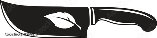 Rustic cleaver knife with leaf silhouette illustration