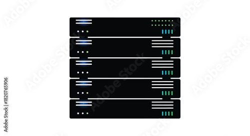 Stacked server rack unit silhouette for data storage and processing silhouette