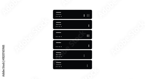 Server stack silhouette with green lights on black background silhouette