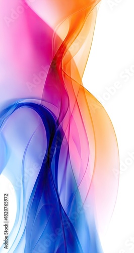 Abstract flowing multicolored smoke wisps on white