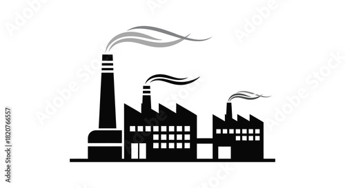 Industrial factory plant with smoke stacks silhouette