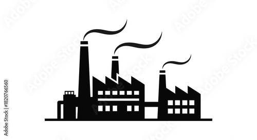 Industrial factory plant with smoke stacks black silhouette