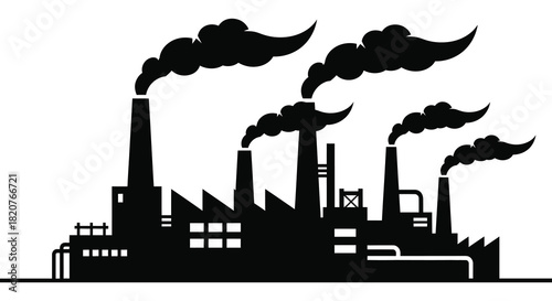 Industrial factory with smoke stacks pollution silhouette