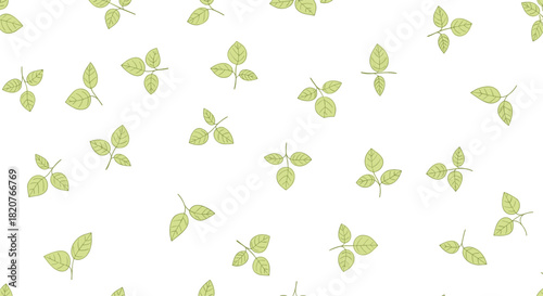Nature inspired seamless pattern featuring delicate light green leaves in a scattered arrangement on a clean white background for a fresh design.